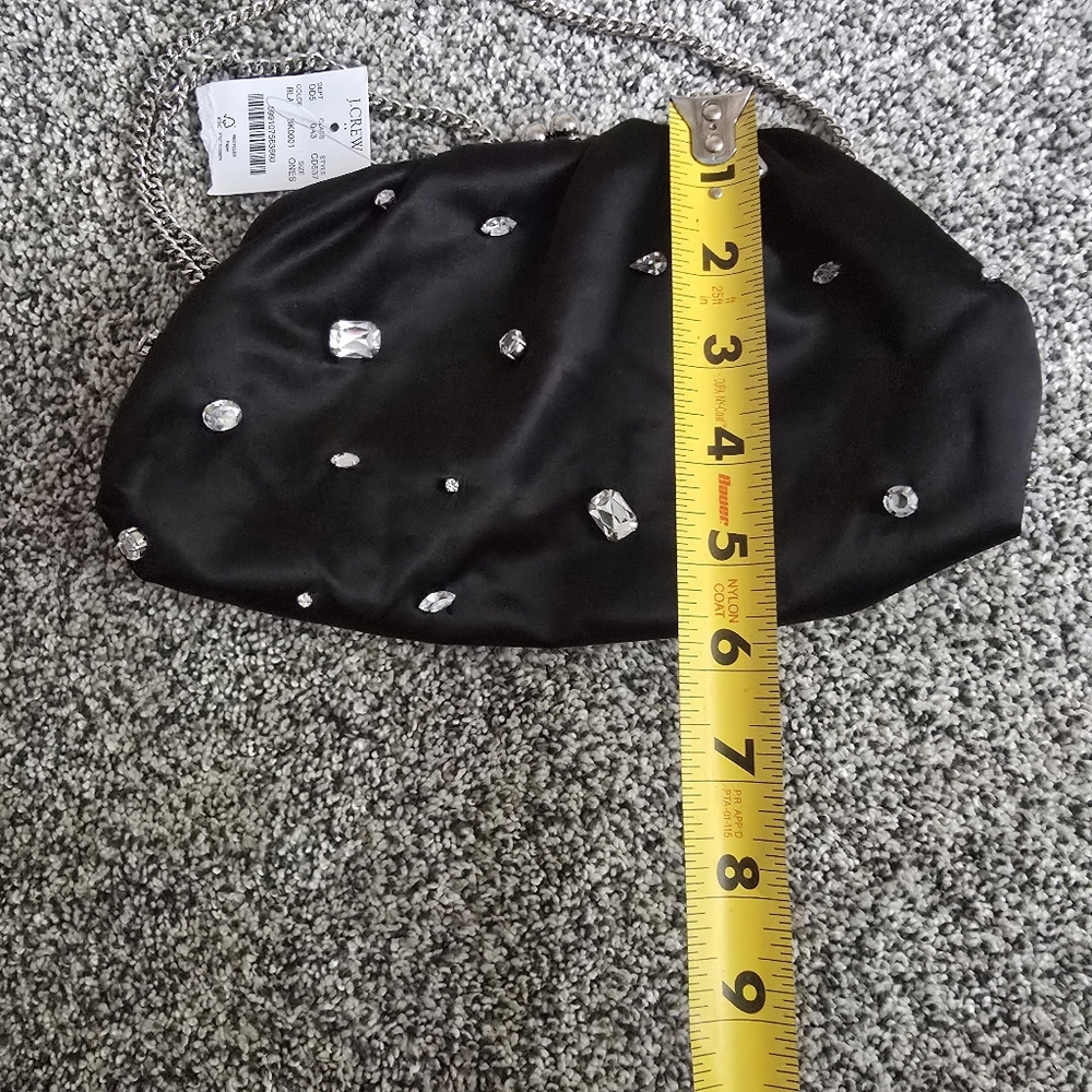 J. Crew Black Satin Evening  rhinestone Clutch Chain Purse NWT - Picture 5 of 6